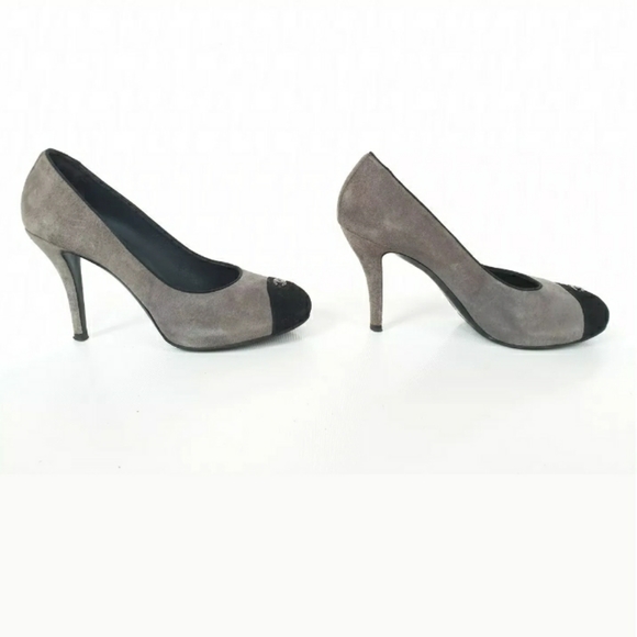 AUTHENTIC CHANEL CAP TOE GRAY BLACK SUEDE PUMPS - Picture 5 of 8